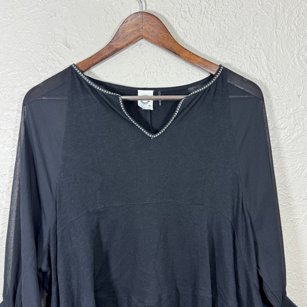 Akemi + Kin Anthropologie Top XS Fenn Black Boho Sheer Babydoll Peasant OB553735 - Picture 2 of 12